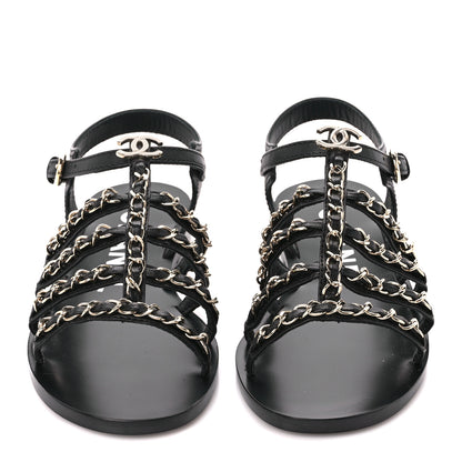 Chanel Calfskin Multi Chain CC Sandals 36.5 Black 2 of 9