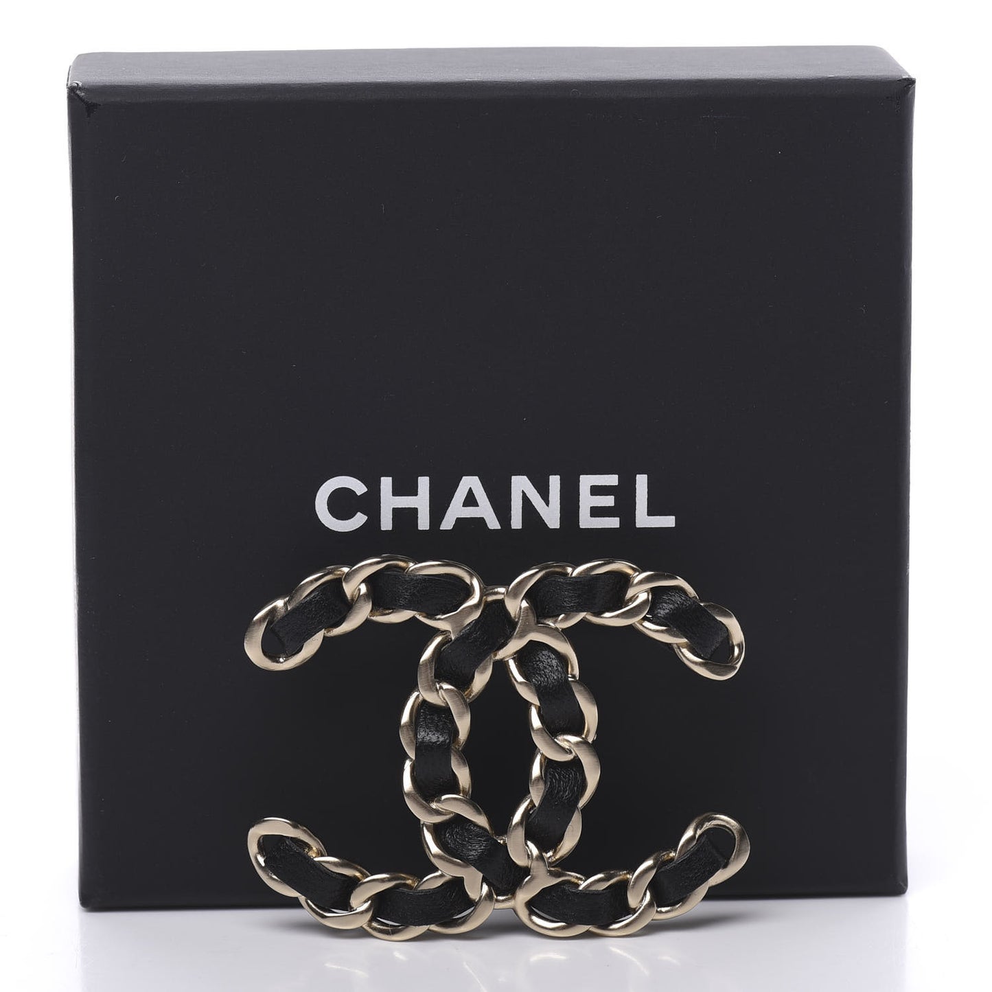 Lambskin Chain CC Brooch Black Gold
