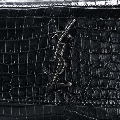Saint Laurent Calfskin Crocodile Embossed Monogram Sunset Chain Wallet Black 11 of 15