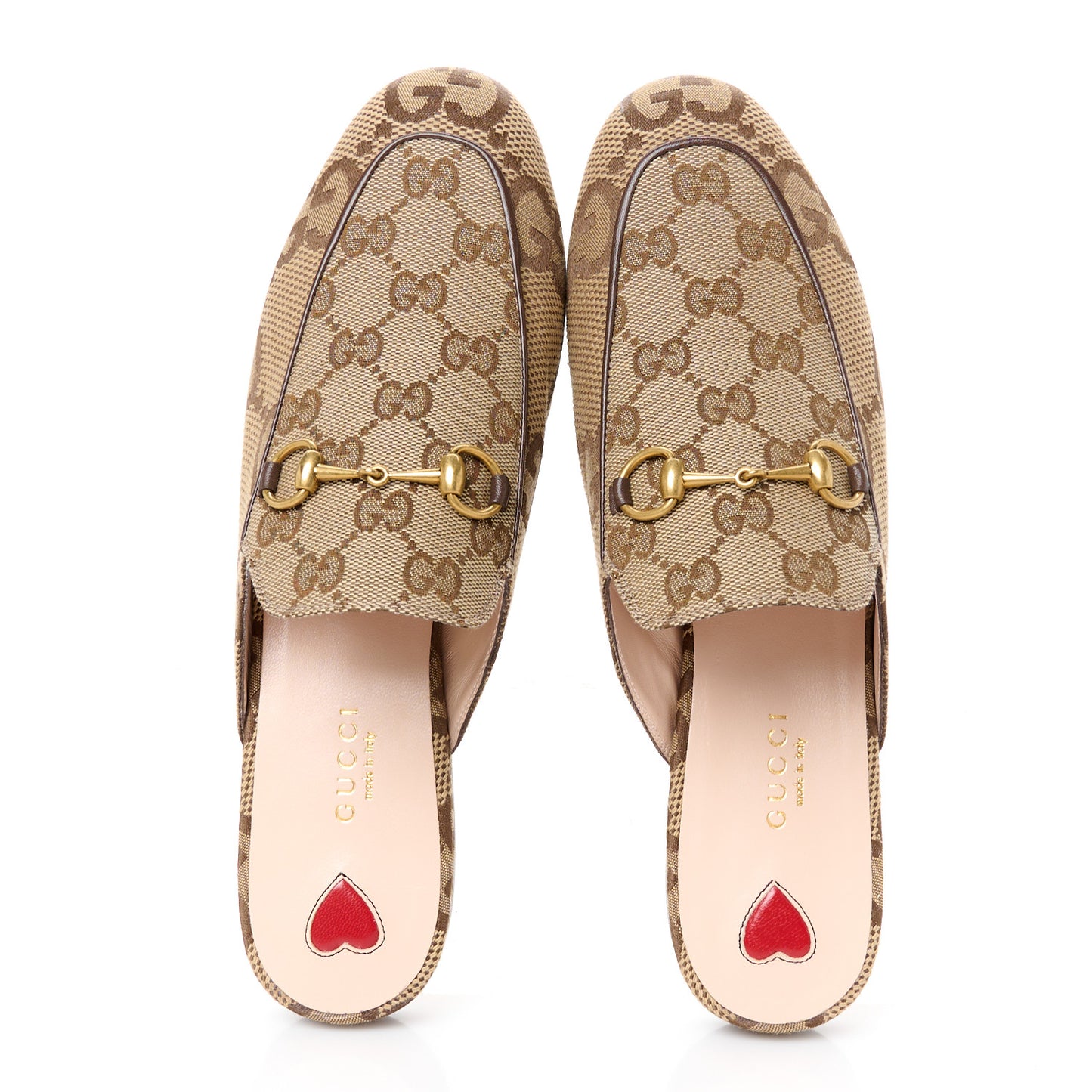 Monogram Jumbo GG Malaga Kid Womens Princetown Slippers 38 Camel Ebony New Acero Beige