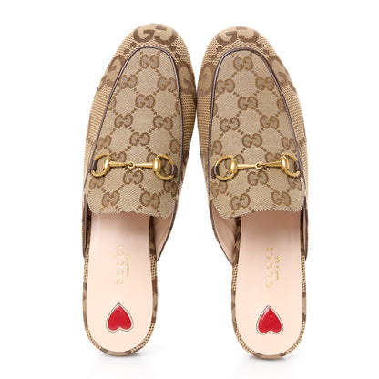 Gucci Monogram Jumbo GG Malaga Kid Womens Princetown Slippers 38 Camel Ebony New Acero Beige 2 of 10