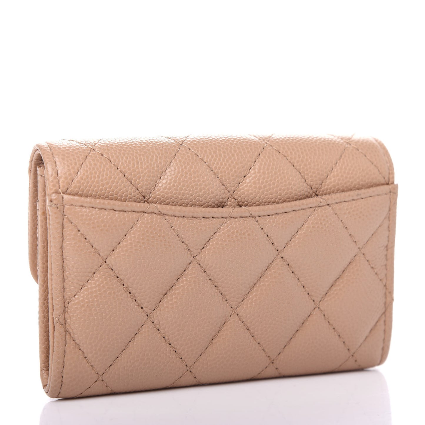 Caviar Quilted Flap Card Holder Wallet Beige