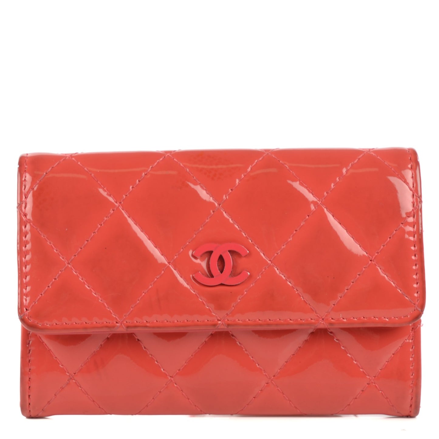 Patent Quilted Flap Card Holder Dark Pink