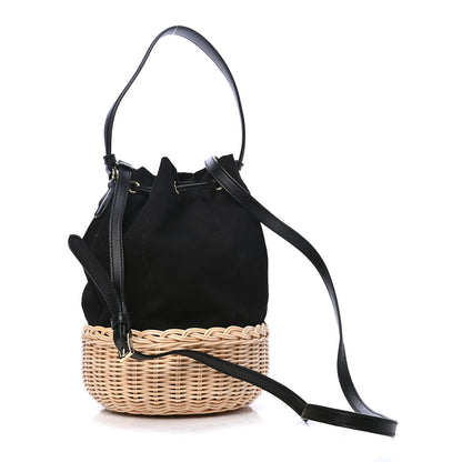 Prada Wicker Canvas Bucket Bag Black 2 of 4