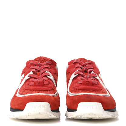 Chanel Tweed Suede Felt CC Sneakers 45 Red 3 of 10
