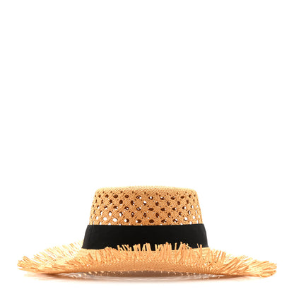 Christian Dior Straw Embroidered Bob Naughtily Large Brim Hat 57 Natural Black 5 of 12