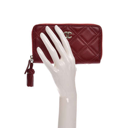 Chanel Lambskin Quilted Medium Zip Around Wallet Dark Red 2 of 9