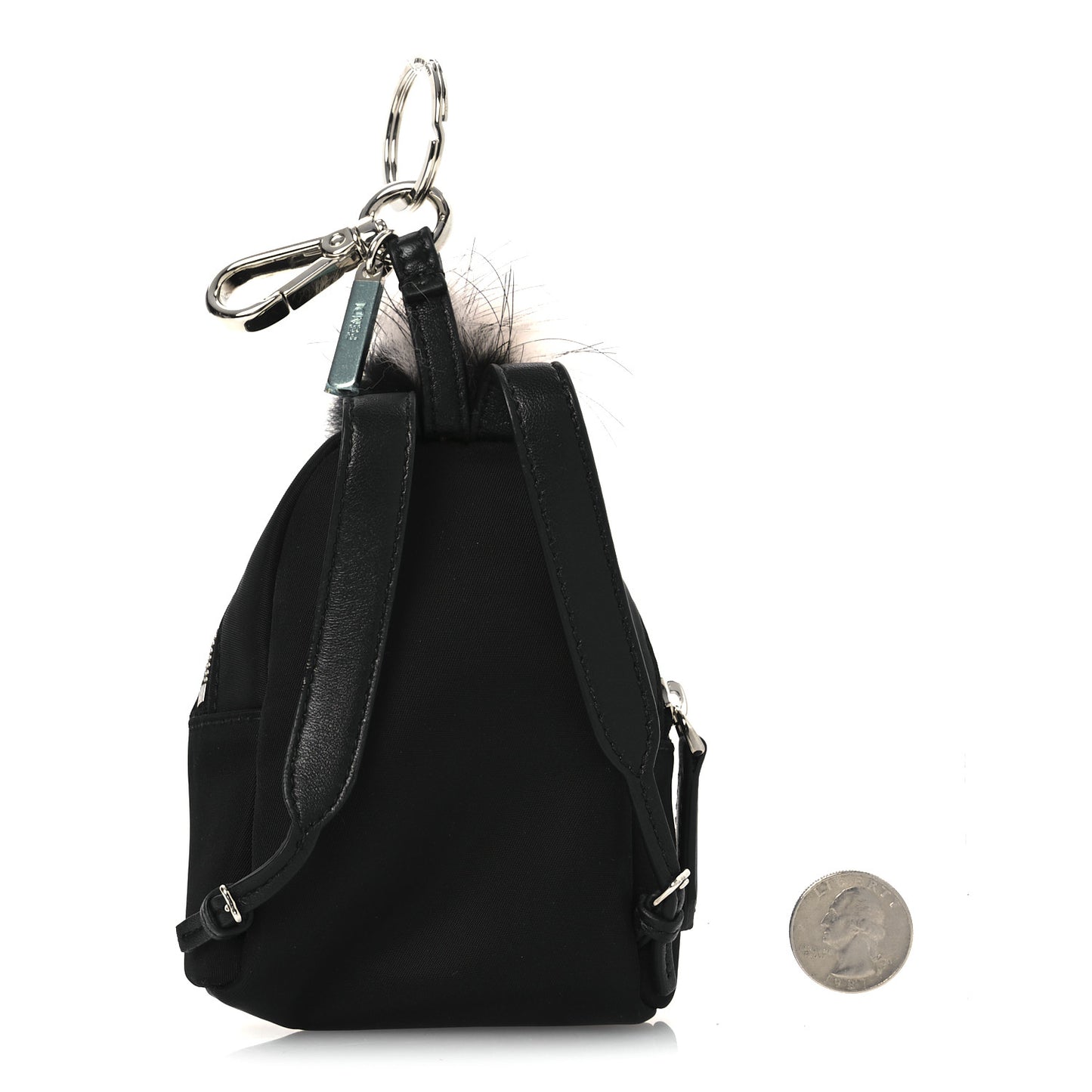 Nylon Shiny Nappa Nutria Fox Fur Monster Eyes Mini Backpack Charm Black Multicolor
