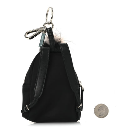 Fendi Nylon Shiny Nappa Nutria Fox Fur Monster Eyes Mini Backpack Charm Black Multicolor 2 of 8