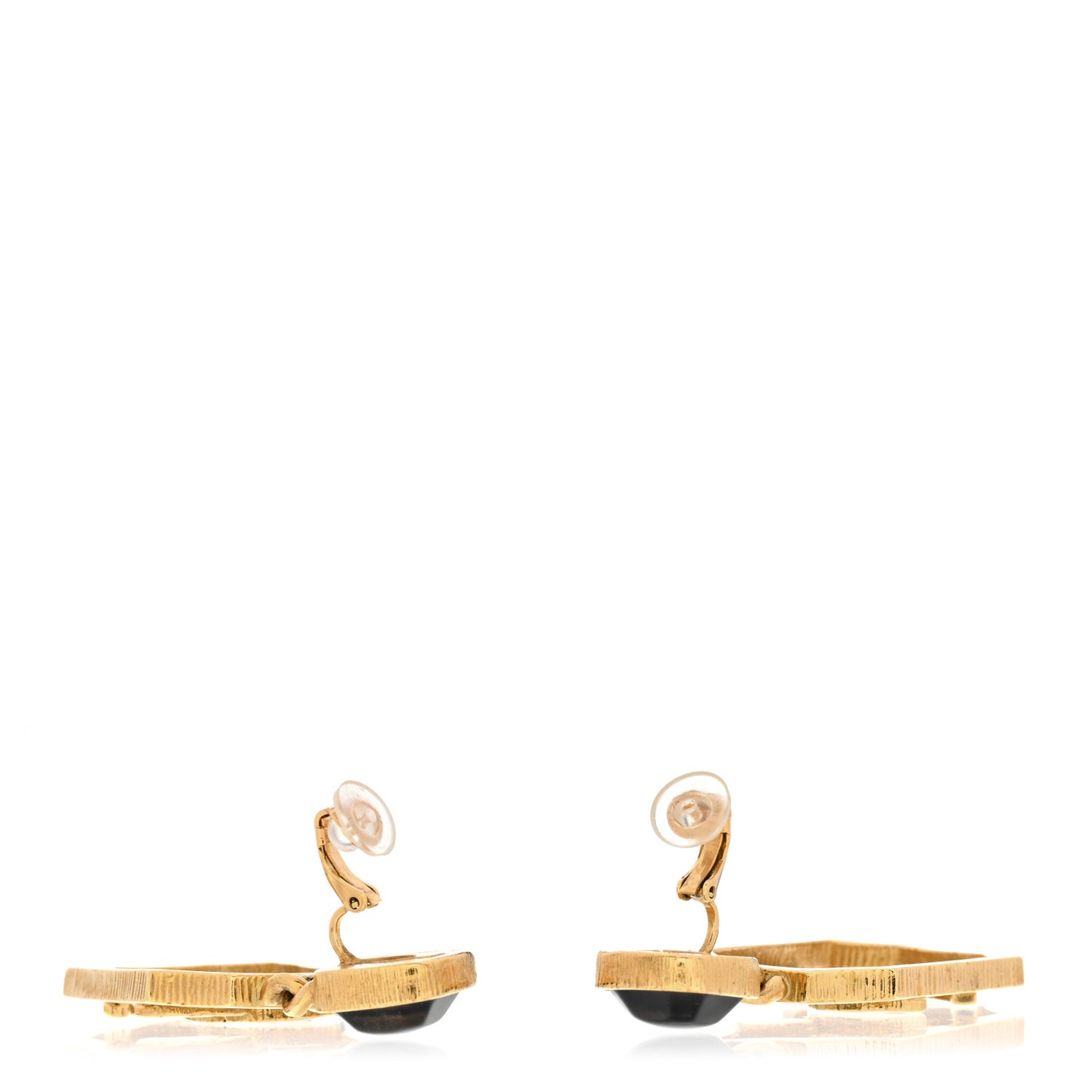 Metal Pearl CC Drop Clip On Earrings Gold Black