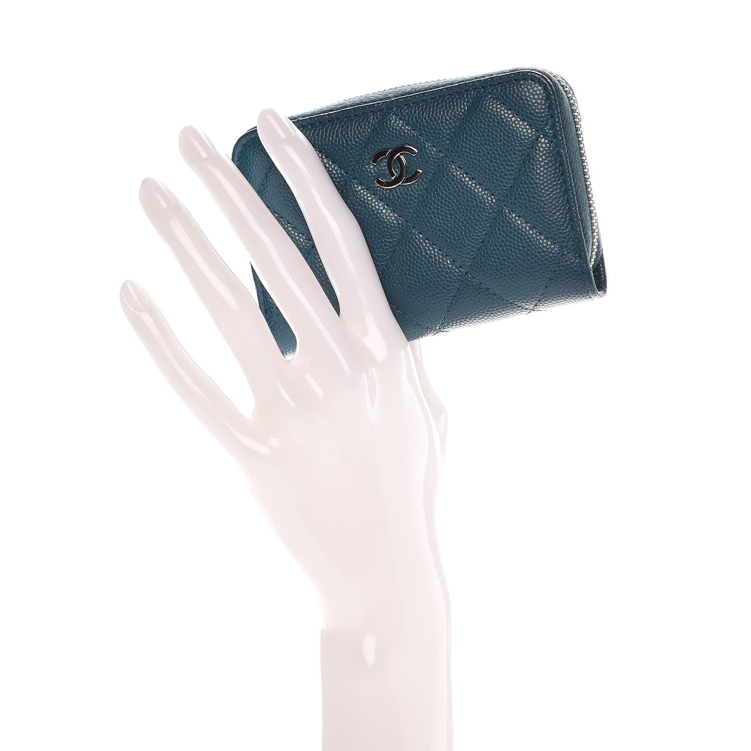 Chanel Caviar Quilted Zip Coin Purse Dark Green 2 of 8