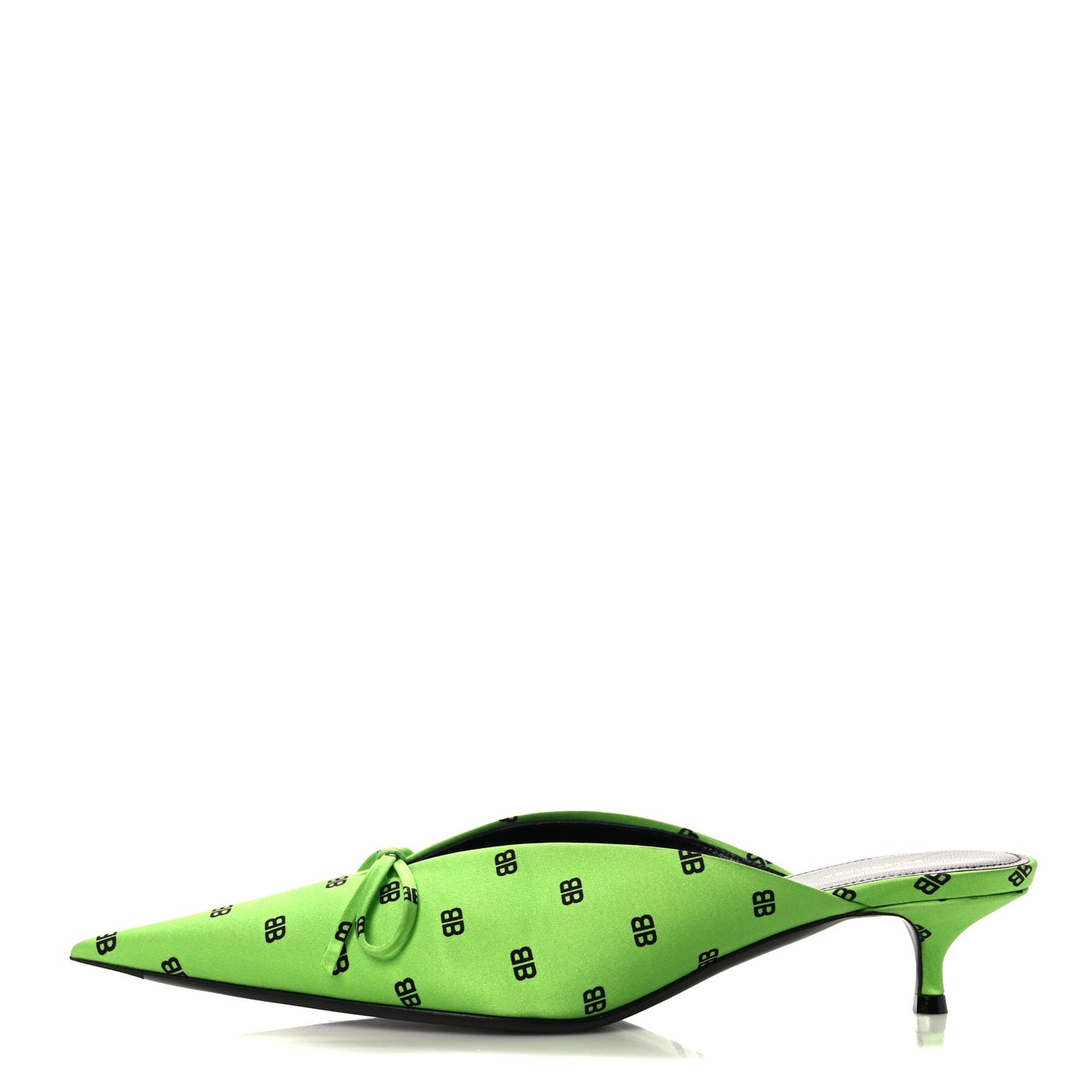 Crepe Satin BB Printed Knife Pointed Toe 40mm Mules 38 Green Fluo Black