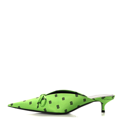 Balenciaga Crepe Satin BB Printed Knife Pointed Toe 40mm Mules 38 Green Fluo Black 1 of 11