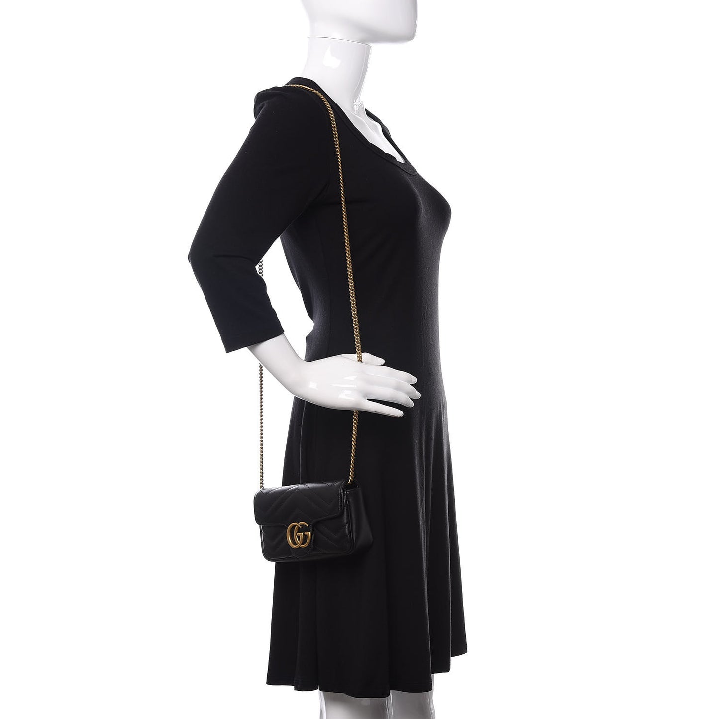 Calfskin Matelasse Super Mini GG Marmont Shoulder Bag Black