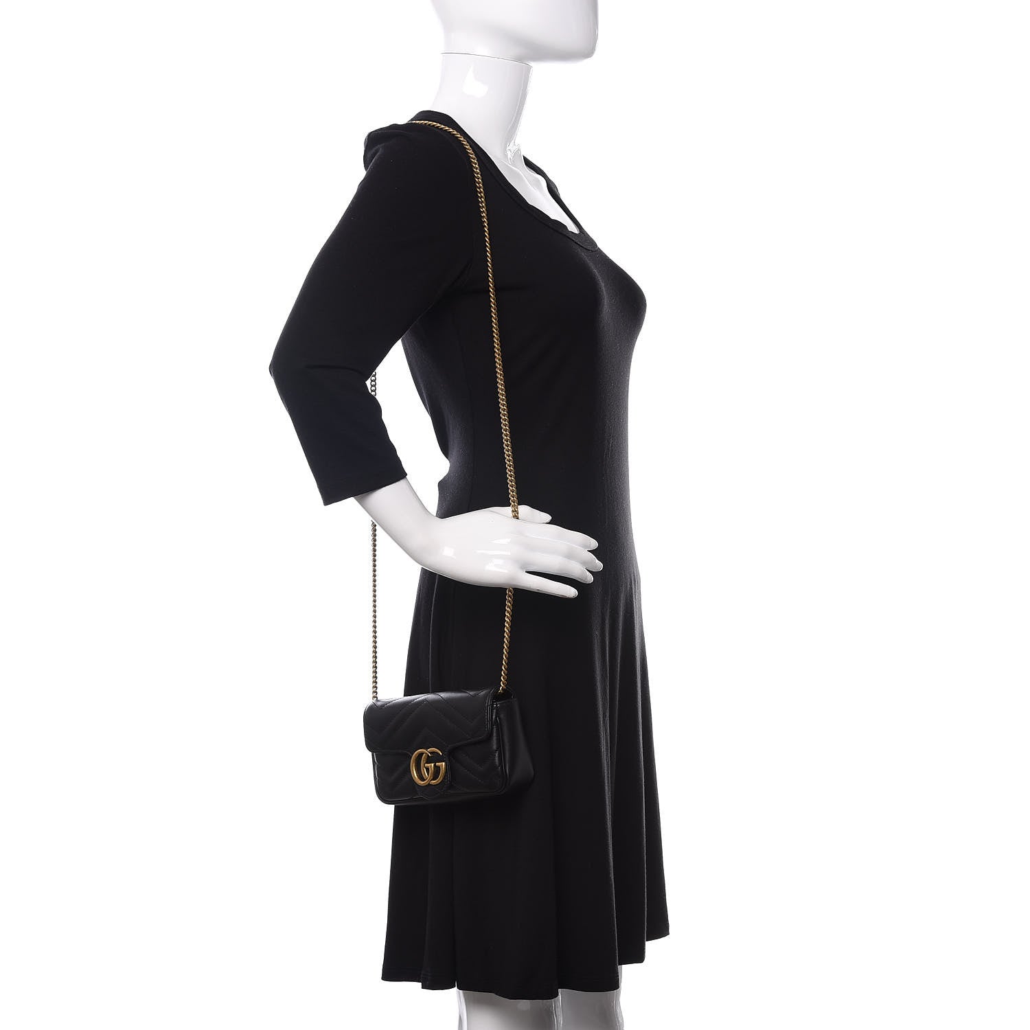 Gucci Calfskin Matelasse Super Mini GG Marmont Shoulder Bag Black 2 of 11