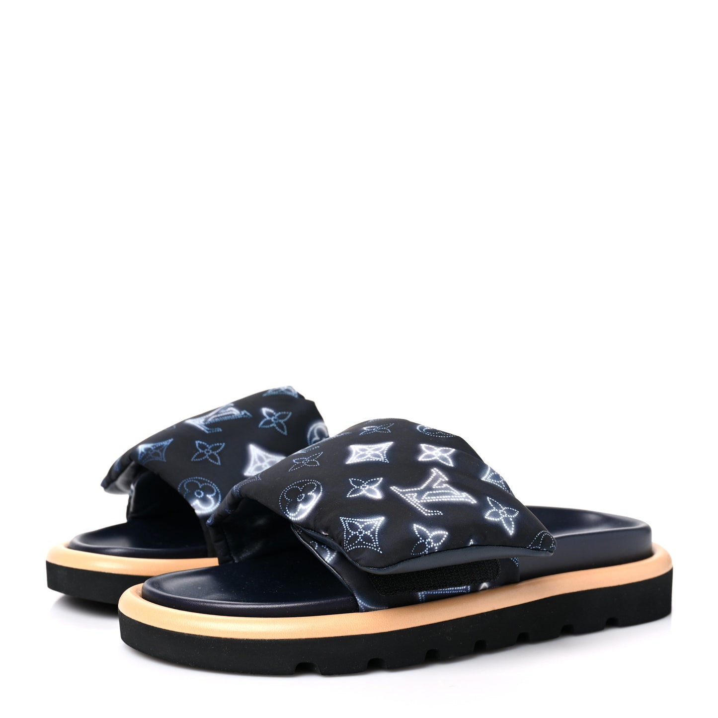 Nylon Monogram Womens Pool Pillow Comfort Mules 38 Navy Blue