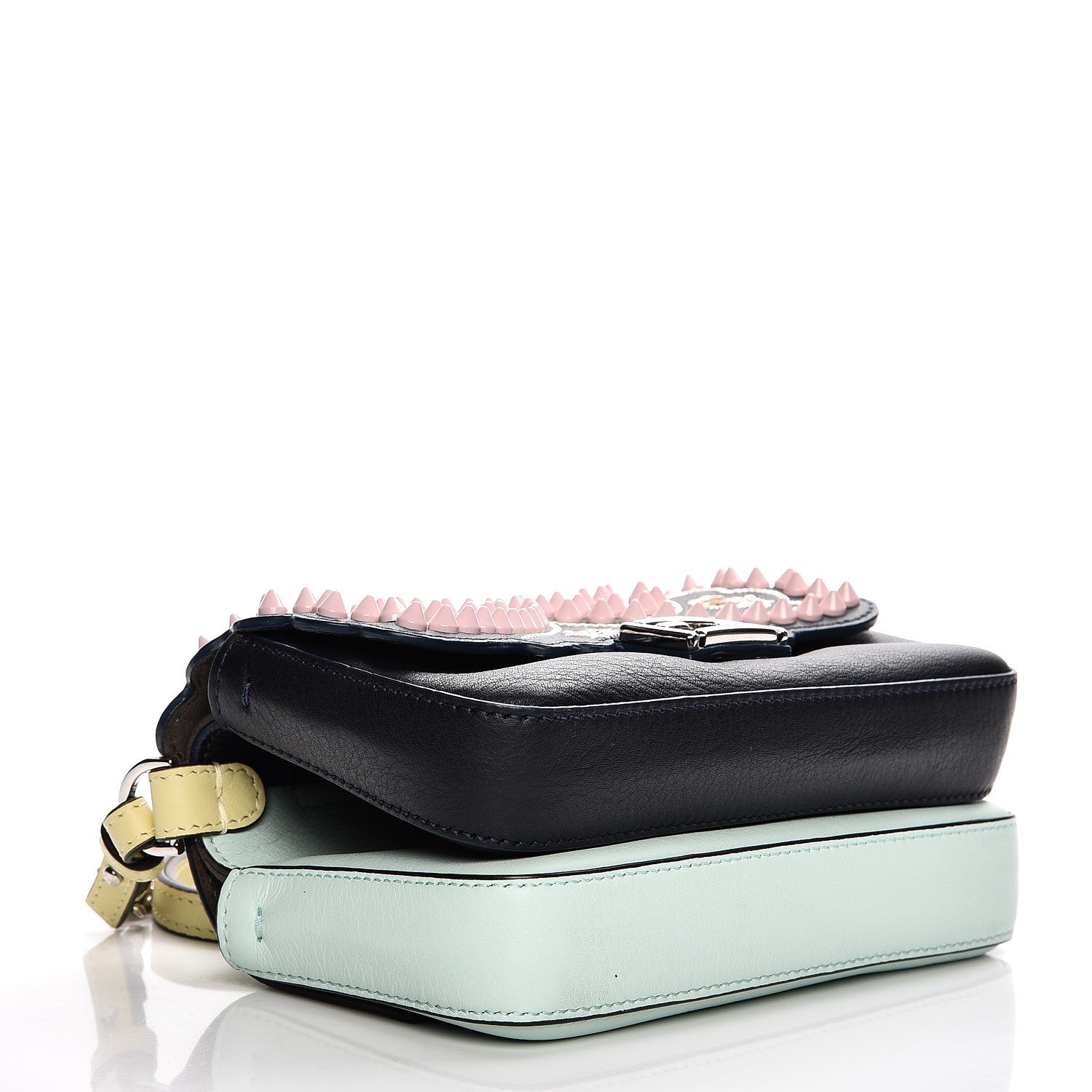 Fendi Vitello Dolce Flowers and Bows Bi-Color Scalloped Micro Double Baguette Blue Notte Fairy Green Multicolor 4 of 9