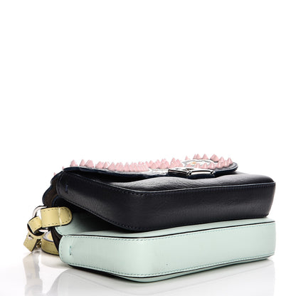 Fendi Vitello Dolce Flowers and Bows Bi-Color Scalloped Micro Double Baguette Blue Notte Fairy Green Multicolor 4 of 9