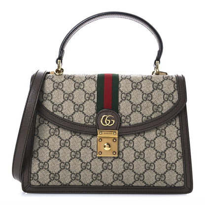 Gucci GG Supreme Monogram Textured Dollar Calfskin Web Small Ophidia Padlock Top Handle Bag Beige Ebony New Acero 1 of 13