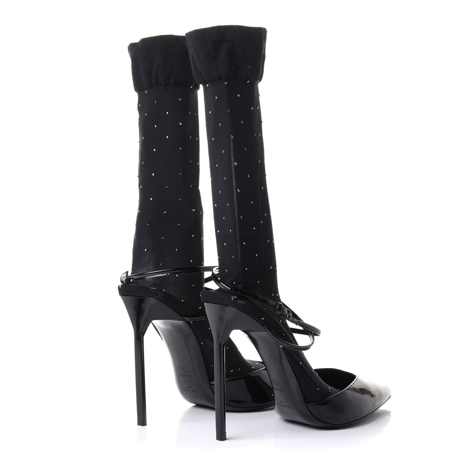 Saint Laurent Patent Calfskin Edie Studded Sock Pumps 35.5 Black 4 of 11