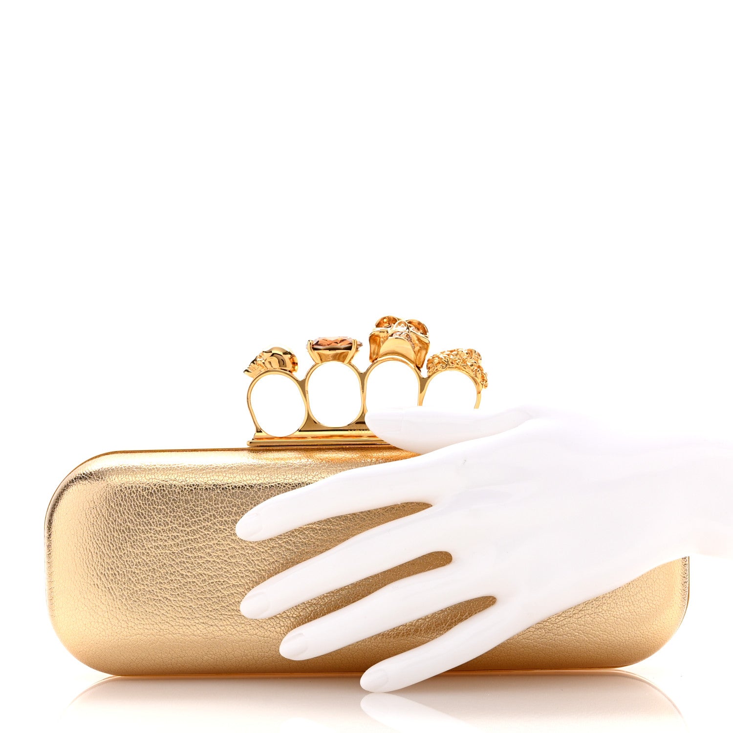 Alexander McQueen Metallic Calfskin Skull Knuckle Box Clutch Gold 2 of 11