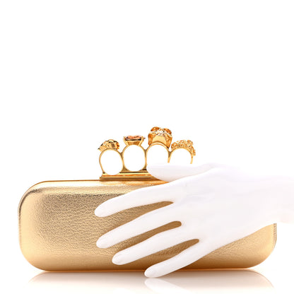 Alexander McQueen Metallic Calfskin Skull Knuckle Box Clutch Gold 2 of 11