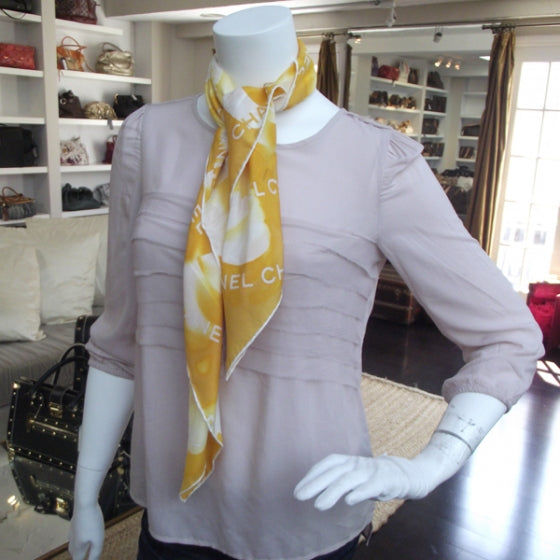 Chanel Silk CC Logo Camellia Scarf Gold 2 of 4