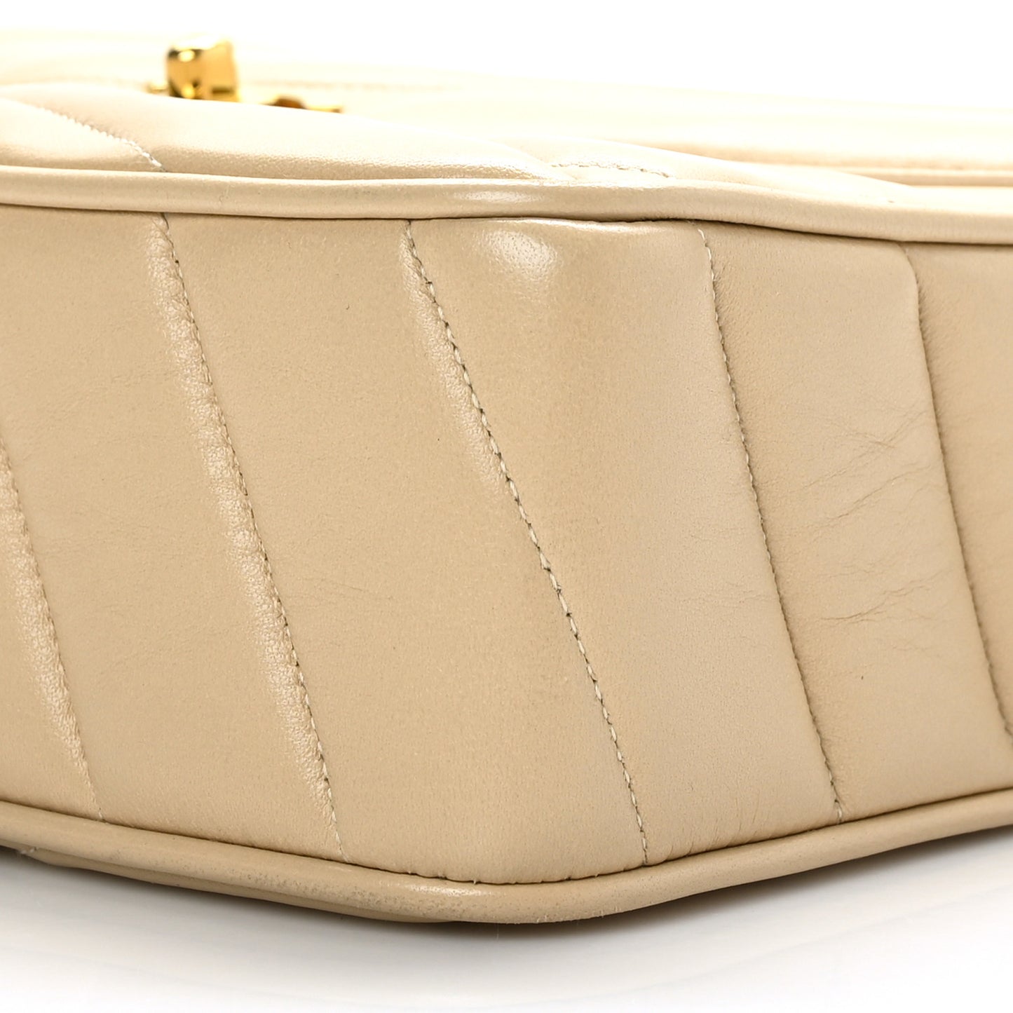Lambskin Chevron Quilted Tassel Flap Camera Case Beige