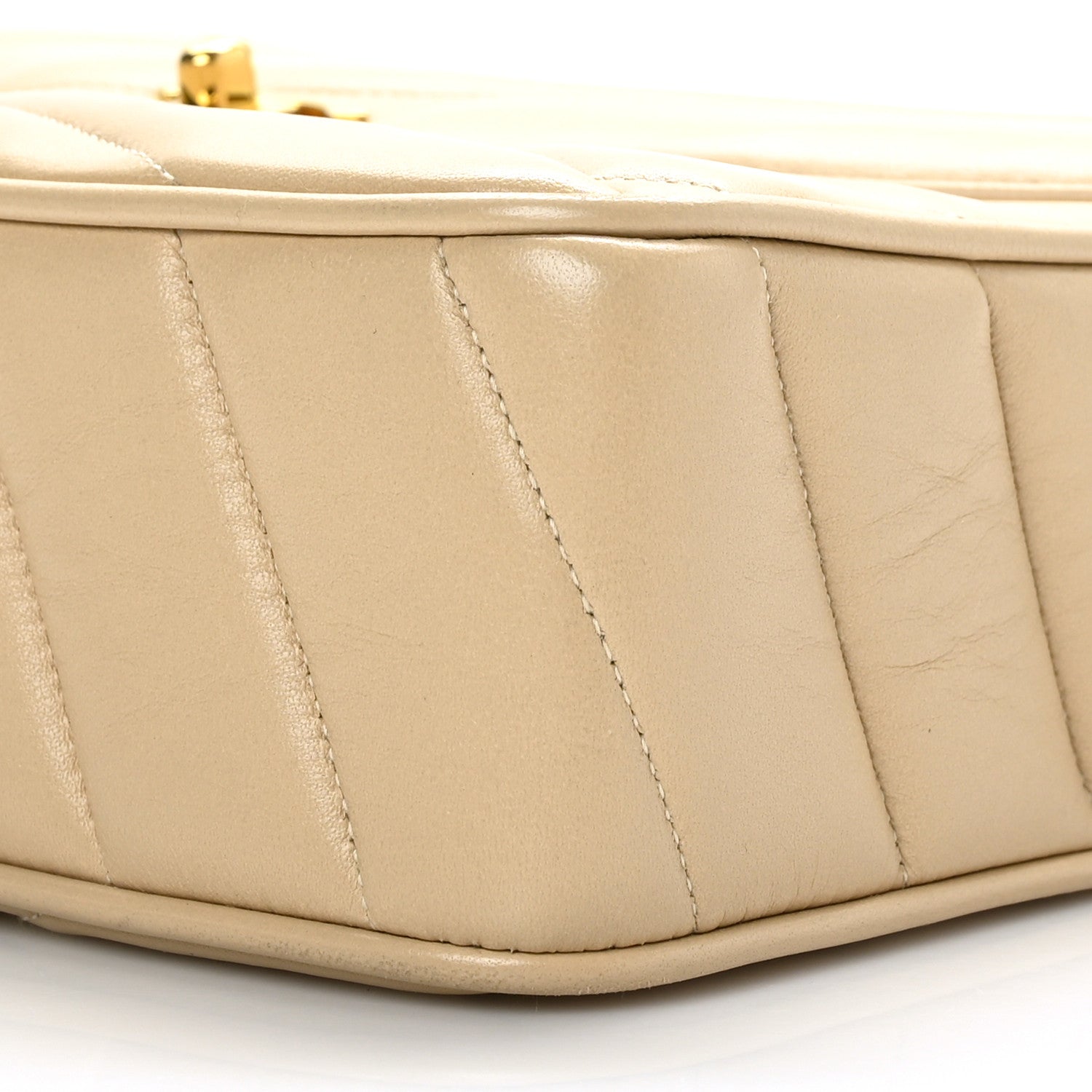 Chanel Lambskin Chevron Quilted Tassel Flap Camera Case Beige 9 of 11