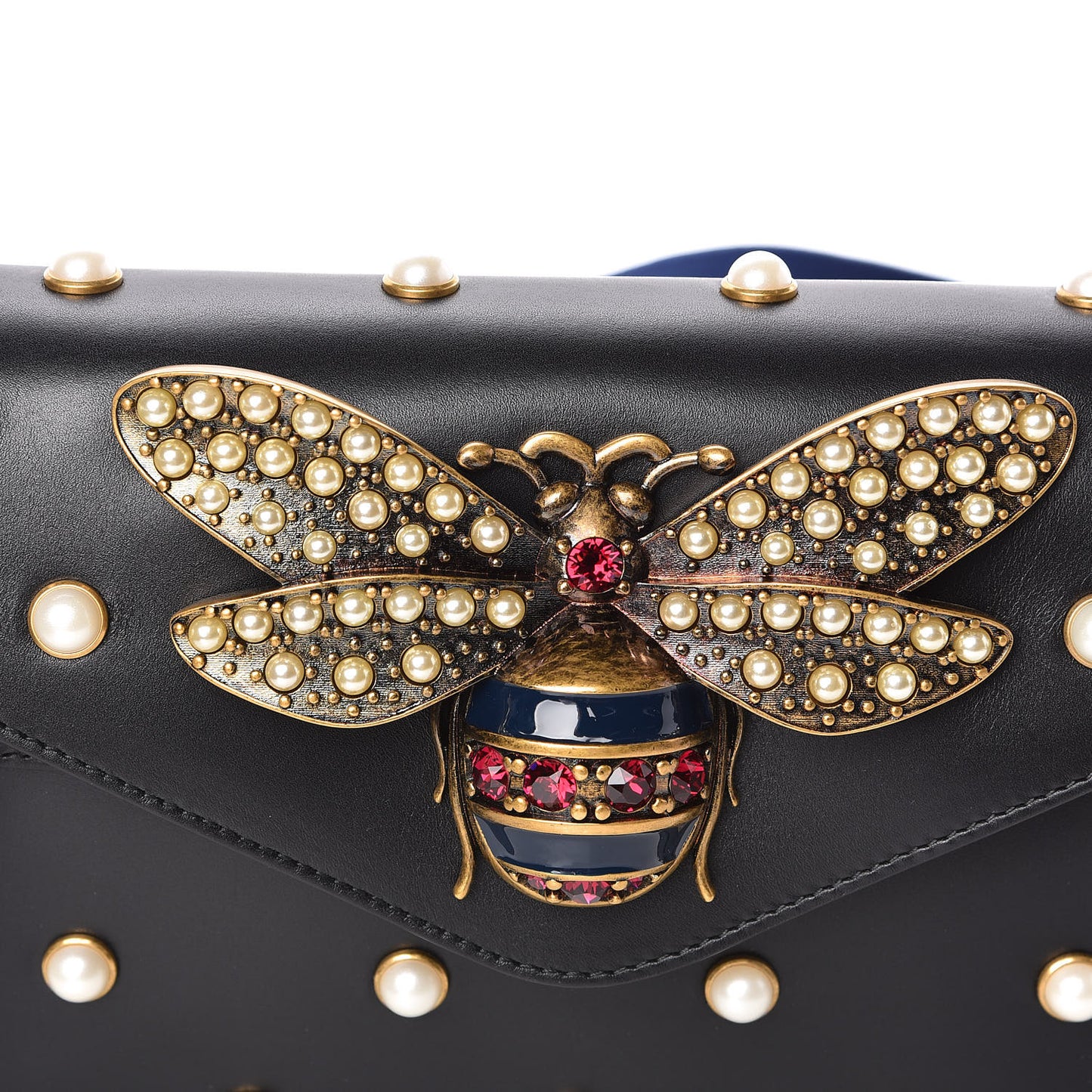 Nappa Pearl Studded Mini Queen Margaret Broadway Shoulder Bag Black
