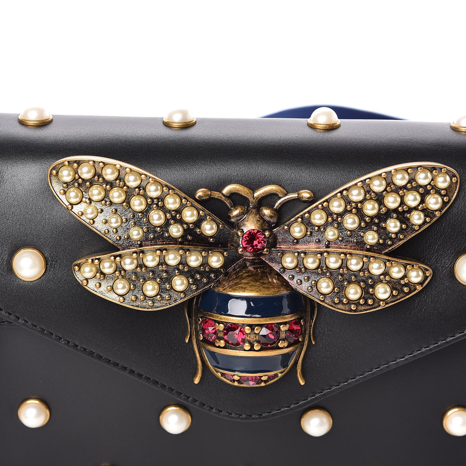 Gucci Nappa Pearl Studded Mini Queen Margaret Broadway Shoulder Bag Black 10 of 11
