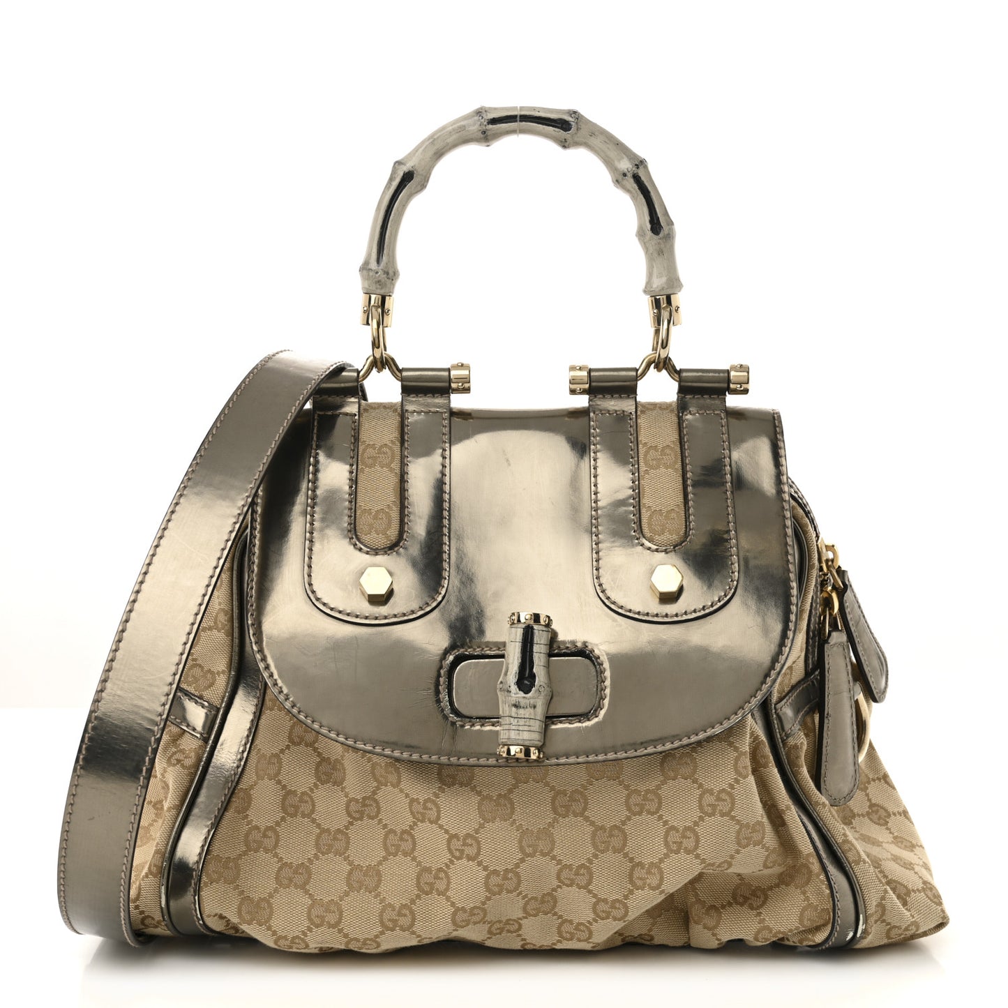 Monogram Large Pop Bamboo Top Handle Tote Pewter