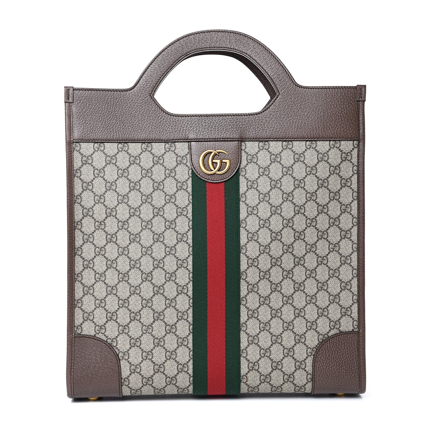 GG Supreme Monogram Textured Calfskin Web Medium Ophidia Slip Handle Tote Beige Ebony New Acero