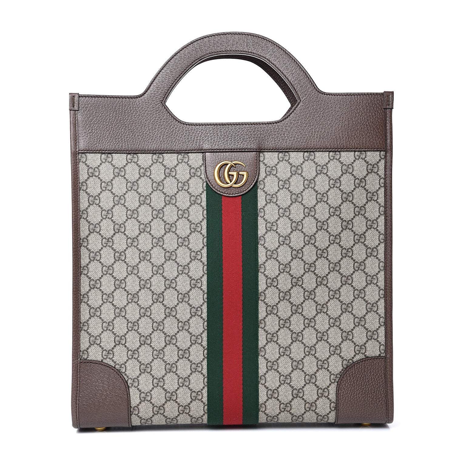 Gucci GG Supreme Monogram Textured Calfskin Web Medium Ophidia Slip Handle Tote Beige Ebony New Acero 1 of 10