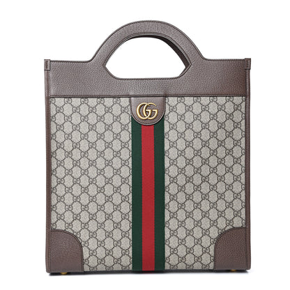 Gucci GG Supreme Monogram Textured Calfskin Web Medium Ophidia Slip Handle Tote Beige Ebony New Acero 1 of 10