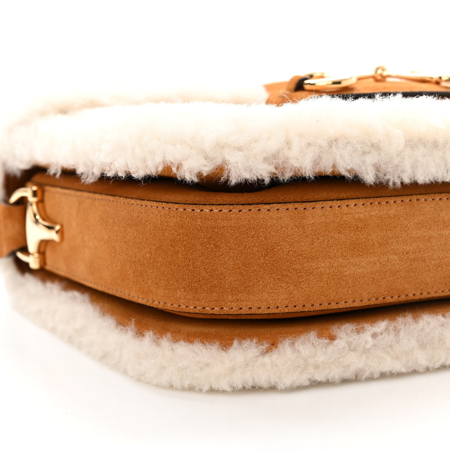 Gucci Suede Shearling Horsebit 1955 Shoulder Bag Brown 9 of 10