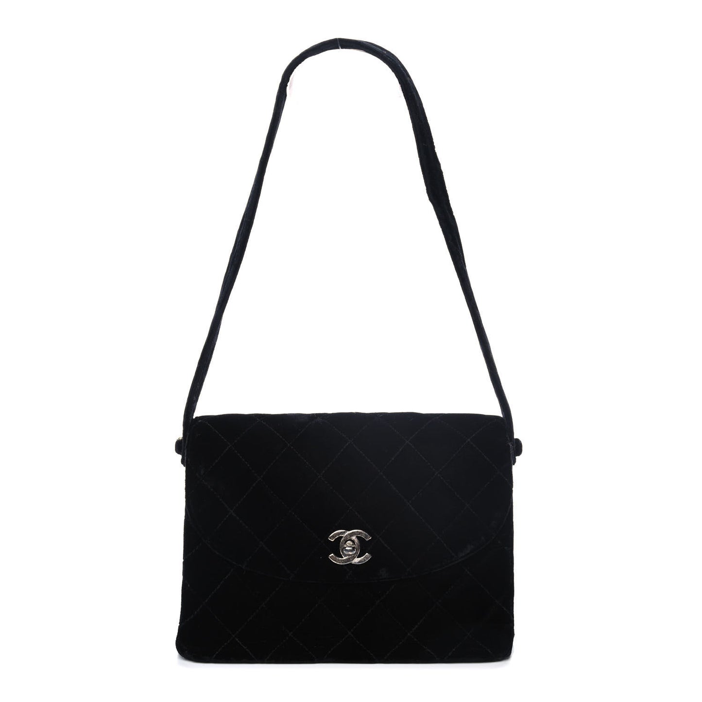 Velvet Quilted Shoulder Bag Black