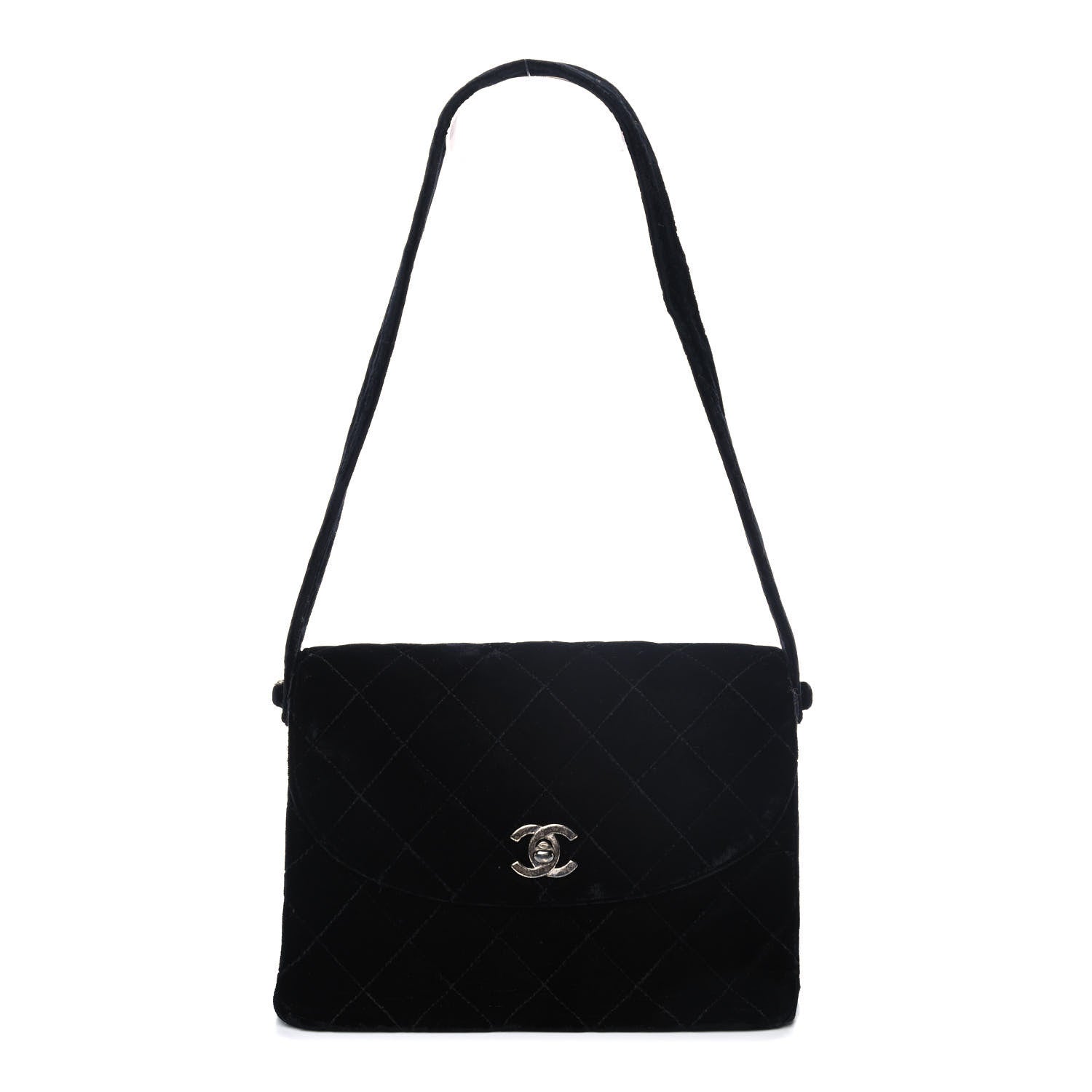 Chanel Velvet Quilted Shoulder Bag Black 1 of 12
