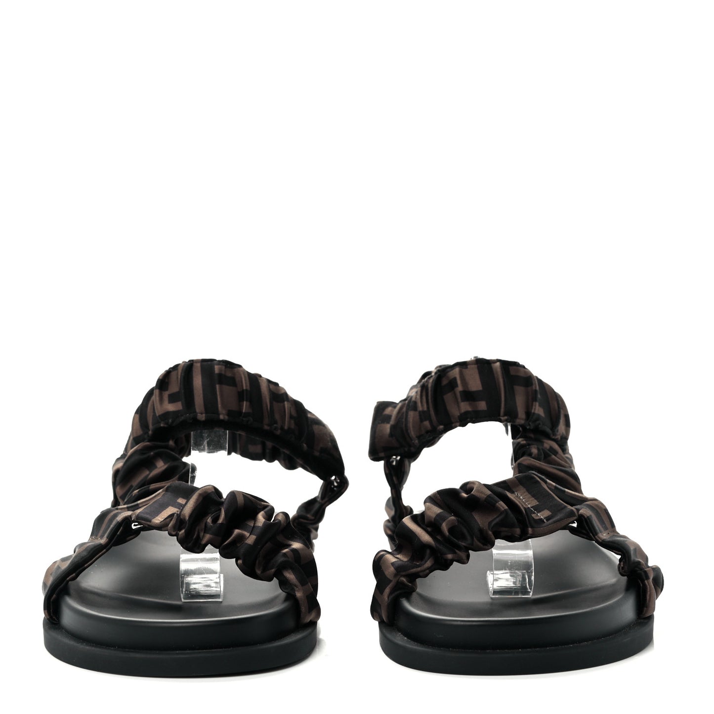 Satin FF Ruched Sandals 39 Tobacco Black