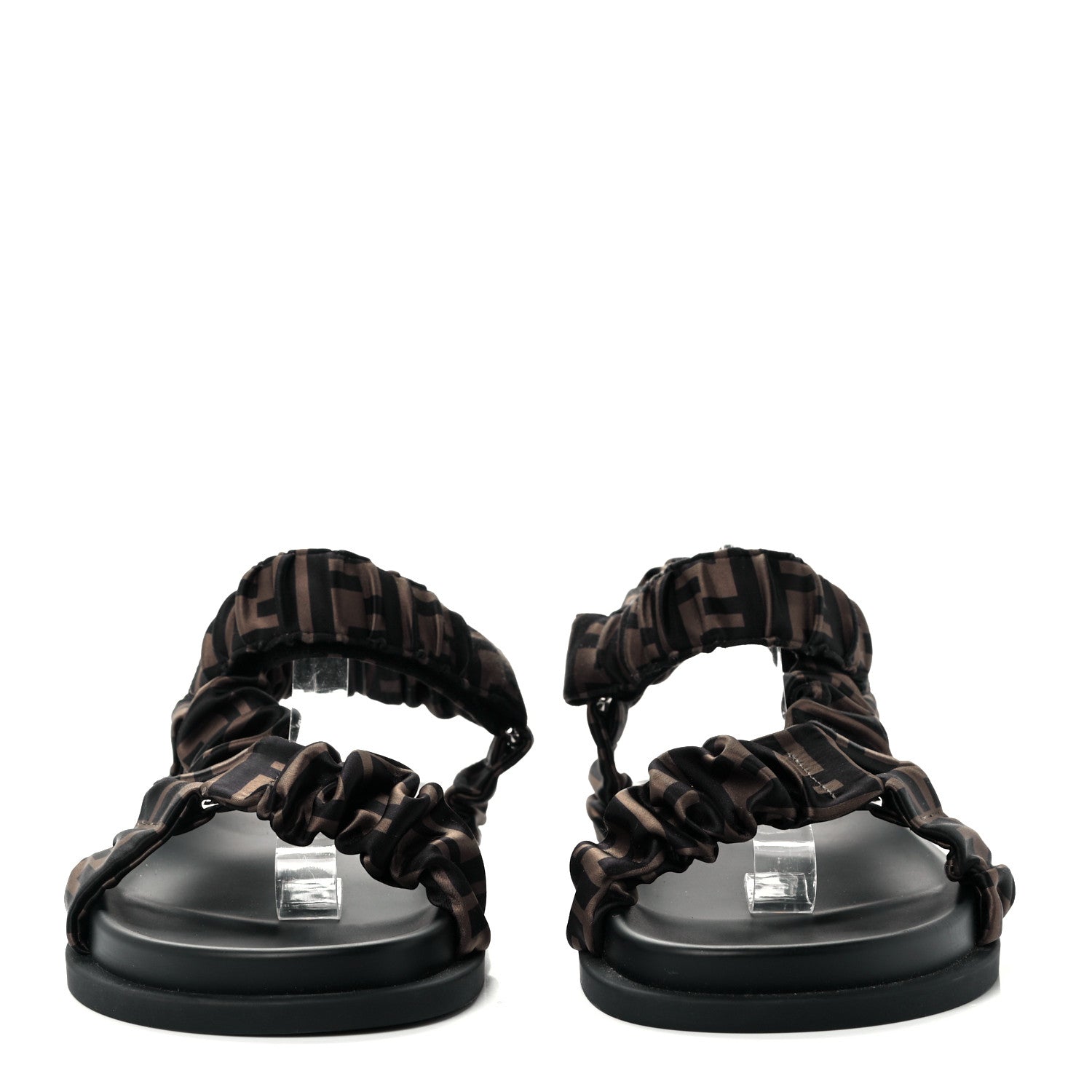 Fendi Satin FF Ruched Sandals 39 Tobacco Black 2 of 10