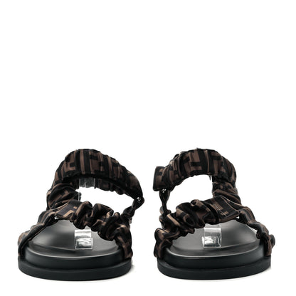 Fendi Satin FF Ruched Sandals 39 Tobacco Black 2 of 10