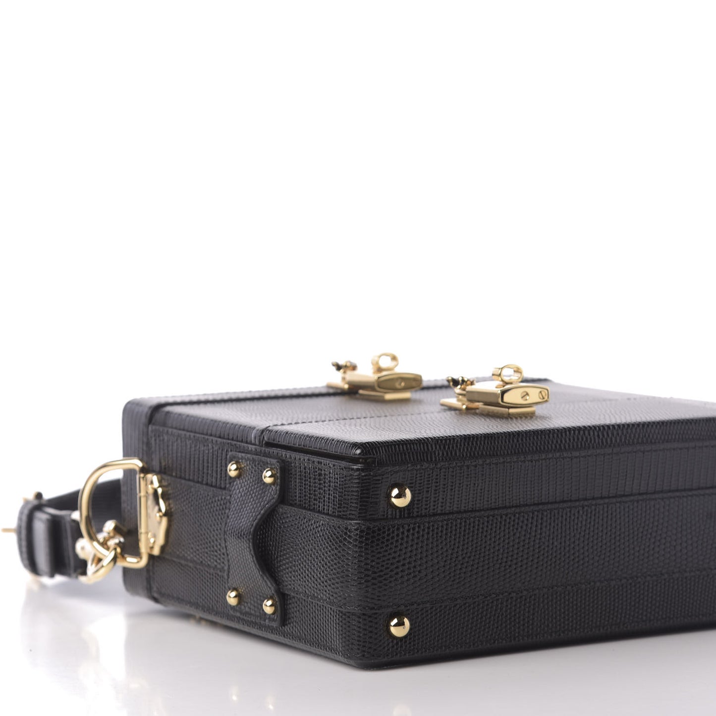 Lizard Embossed Calfskin Box Bag Black