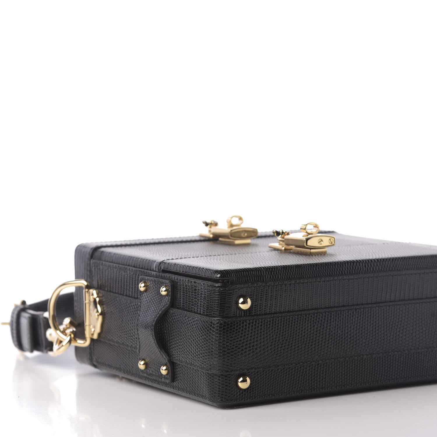 Dolce & Gabbana Lizard Embossed Calfskin Box Bag Black 7 of 10