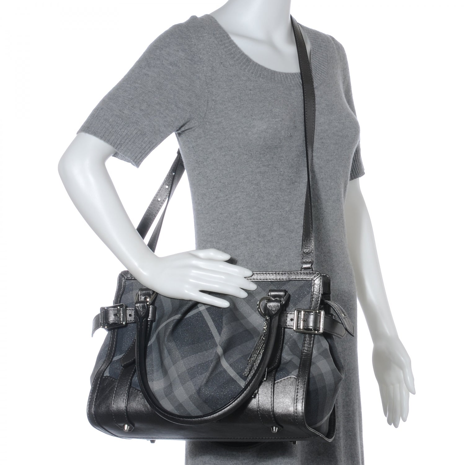 Burberry Leather Shimmer Check Tote 2 of 7