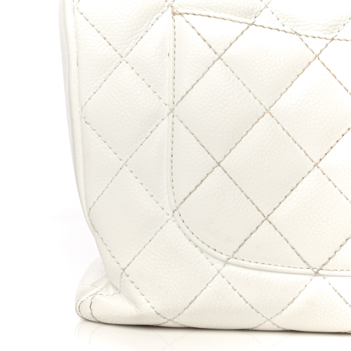Caviar Quilted Petit Shopping Tote PST White