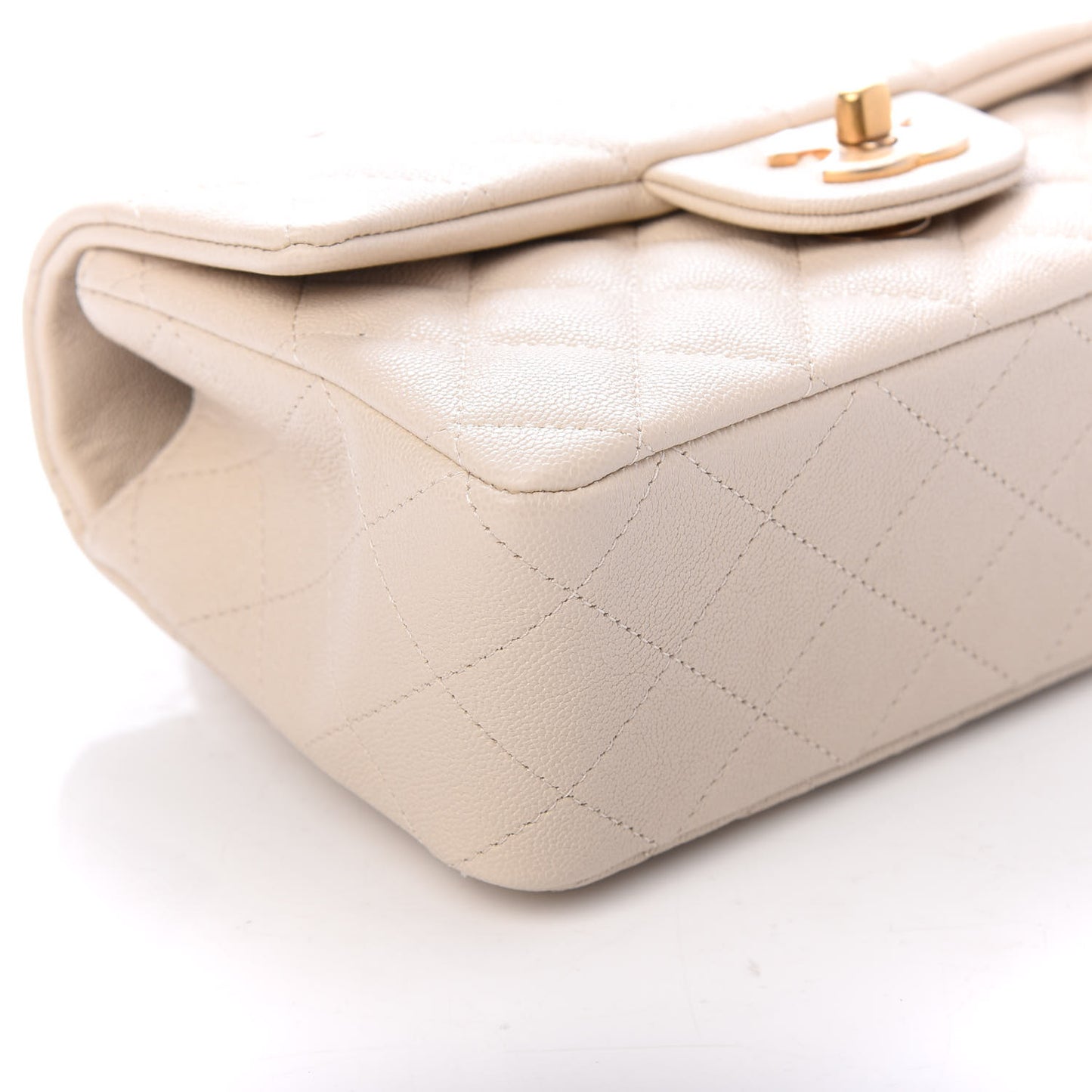 Caviar Quilted Mini Top Handle Rectangular Flap Beige