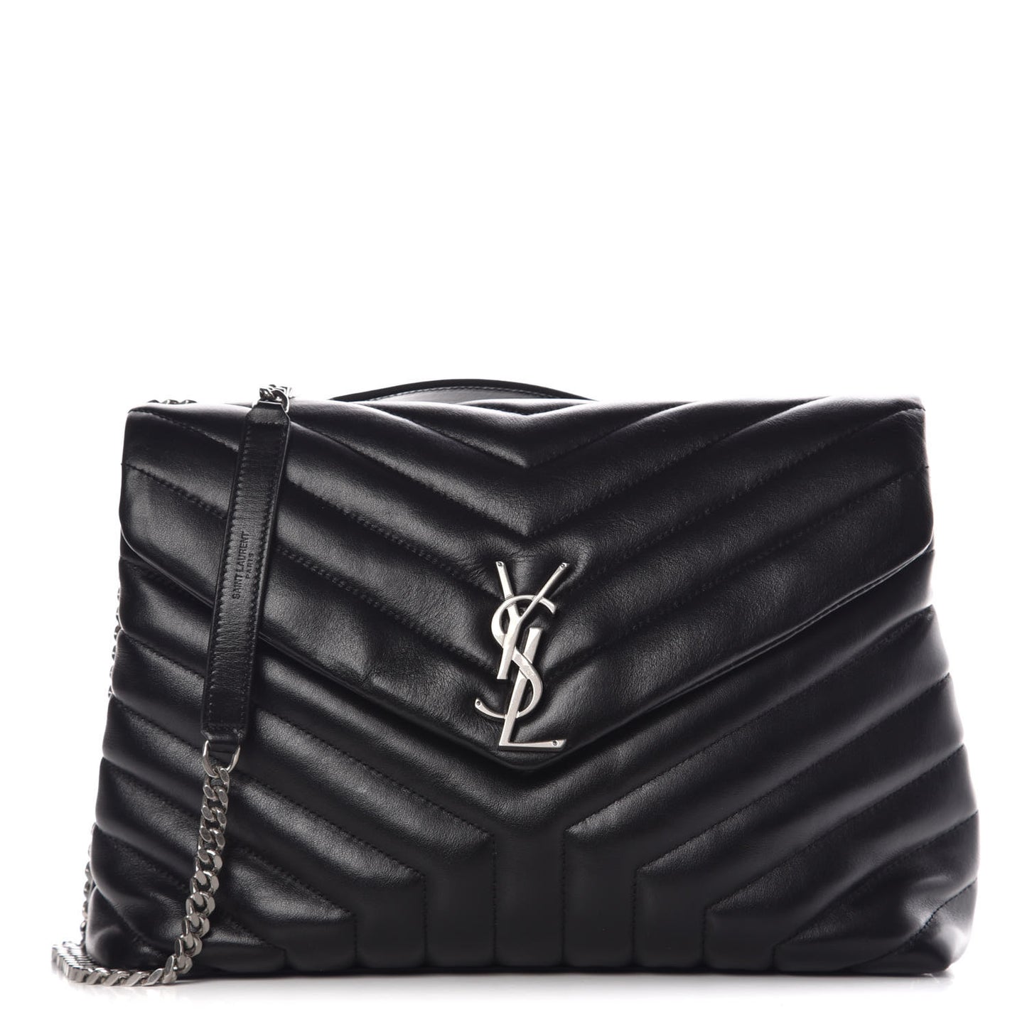 Calfskin Y Quilted Monogram Medium Loulou Chain Satchel Black