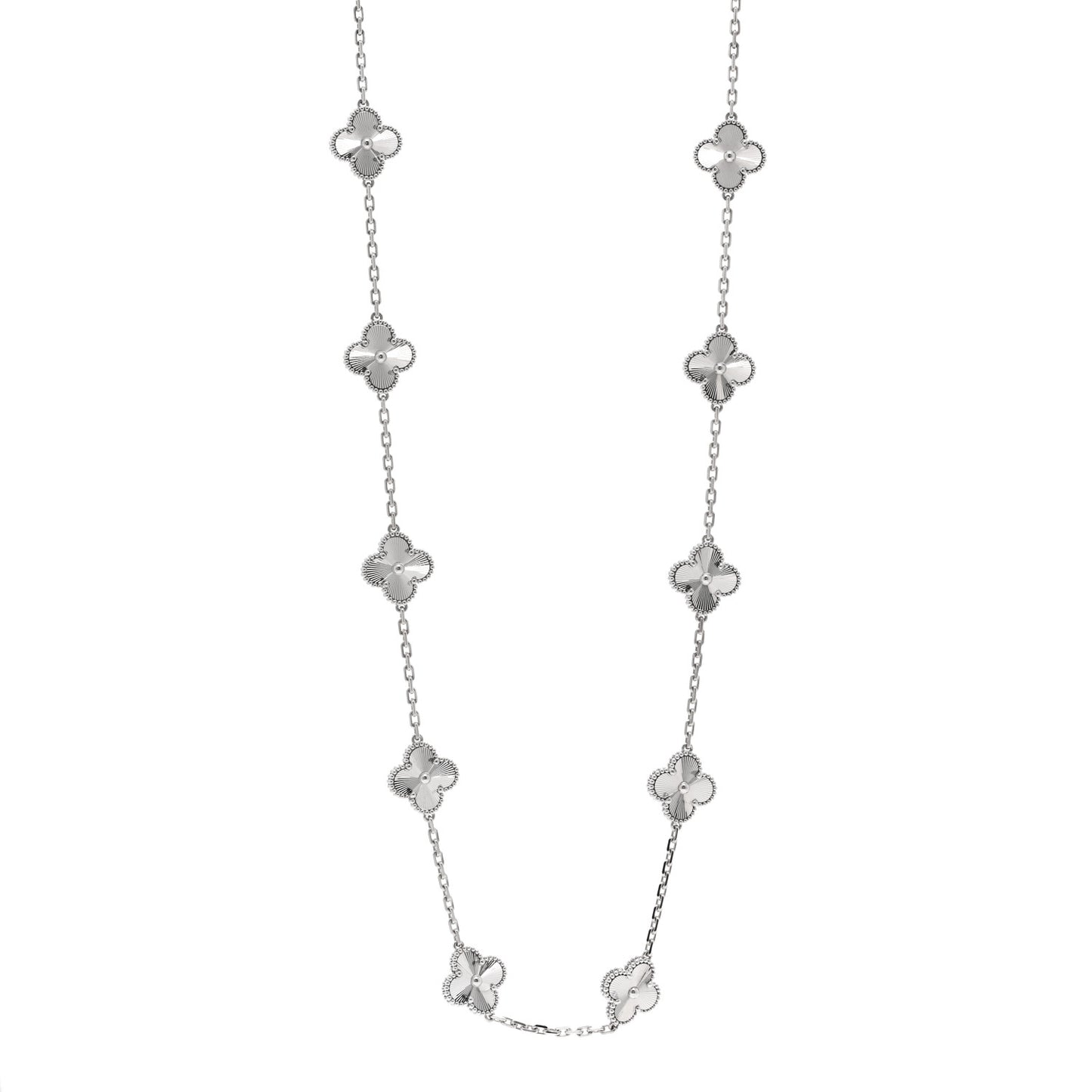 18K White Gold 20 Motifs Guilloche Vintage Alhambra Necklace