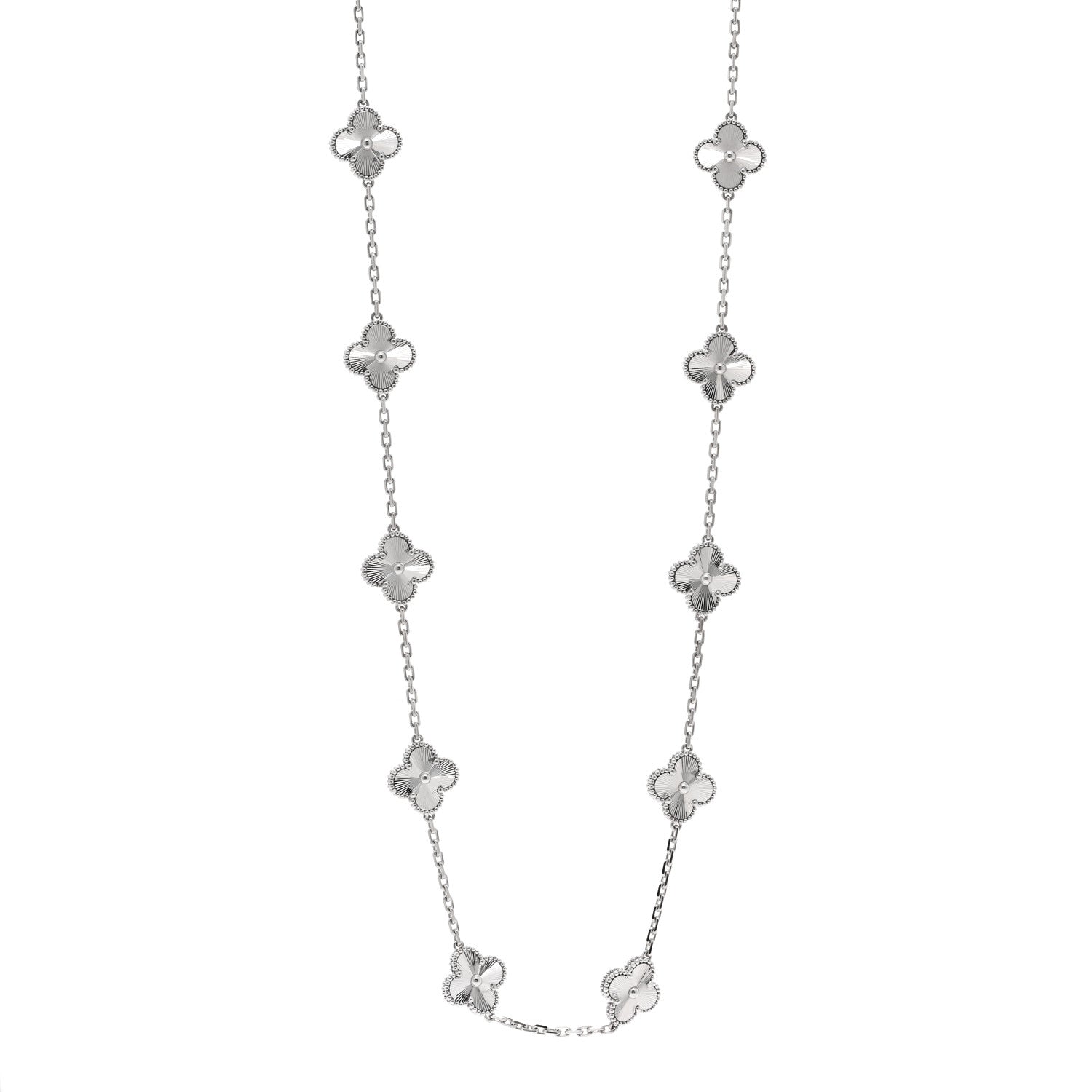 Van Cleef & Arpels 18K White Gold 20 Motifs Guilloche Vintage Alhambra Necklace 1 of 5