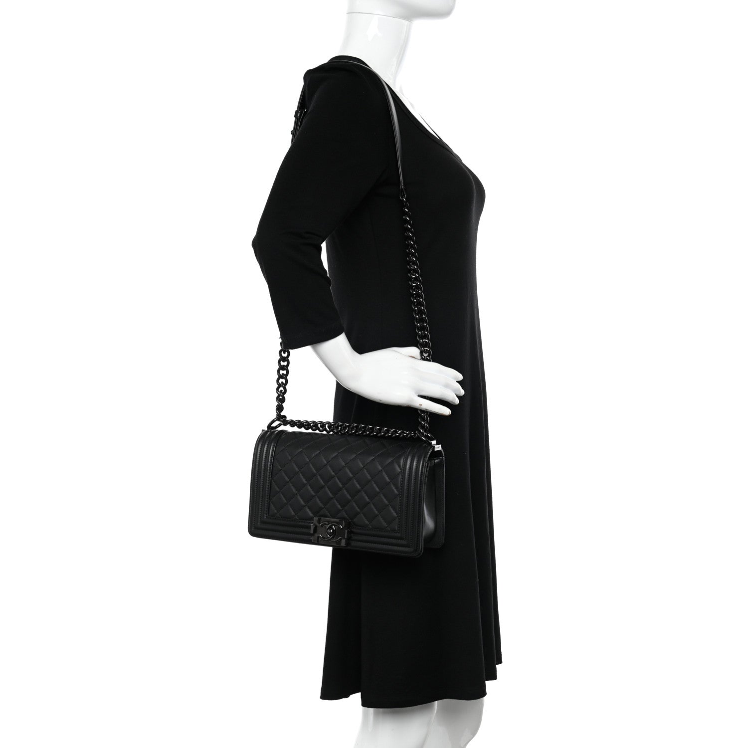 Chanel Calfskin Quilted Medium Boy Flap So Black 2 of 10